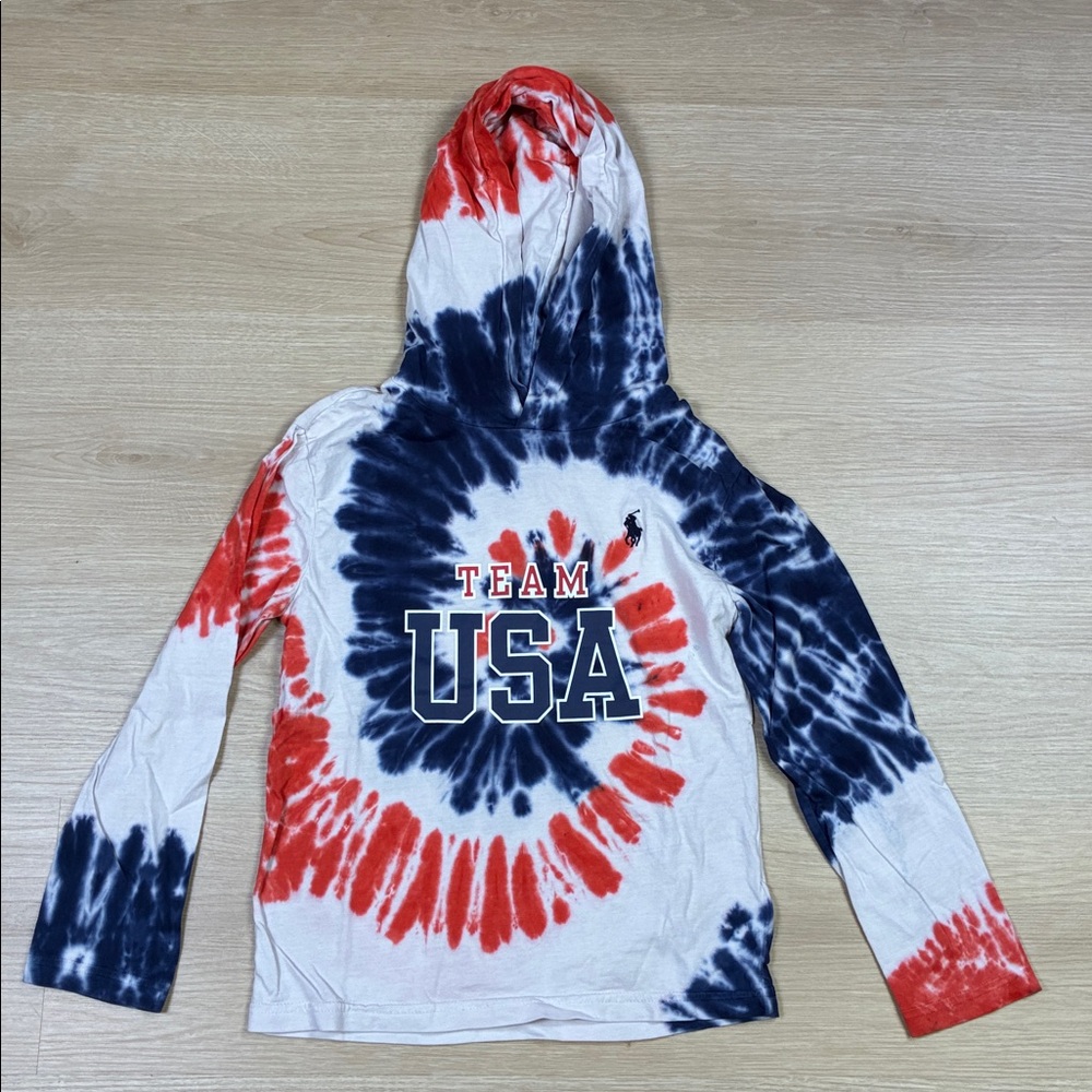 Polo Ralph Lauren Team USA Red Blue White Patriotic Long Sleeve Tie-Dye Hoodie